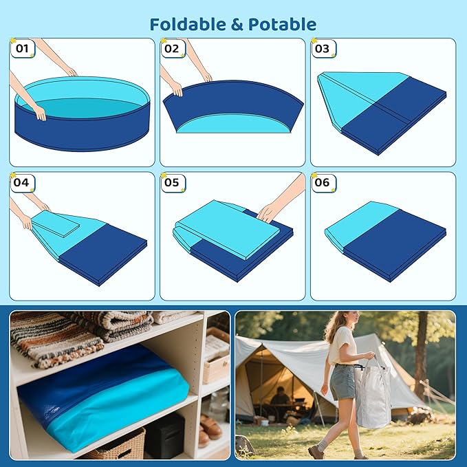 Foldable Dog Pet Bath Pool,AORJI Brushed Inflatable Dog Pet Pool Collapsible Kiddie Pool Bathing Tub Doggie Wading Pool for Small to Large Pubby Dogs Cats and Kids (63"x 14" Blue)