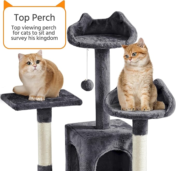 Yaheetech XL Cat Tree, 72in Multi-Level Cat Tower with 2 Cozy Caves, 3 Soft Perches, Scratching Posts, Board, and Dangling Ball, Pet Furniture Play House for Kittens/Cats, Dark Gray