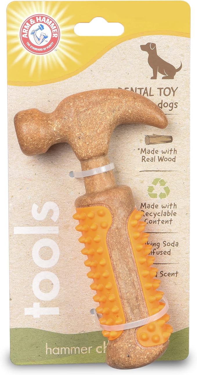 Arm & Hammer for Pets Chew Tools Collection: Wood Blend Hammer Chew Toy for Dogs | Compressed Wood Dog Chew Toys with Baking Soda, Safer & Durable Alternative to Chewing Sticks