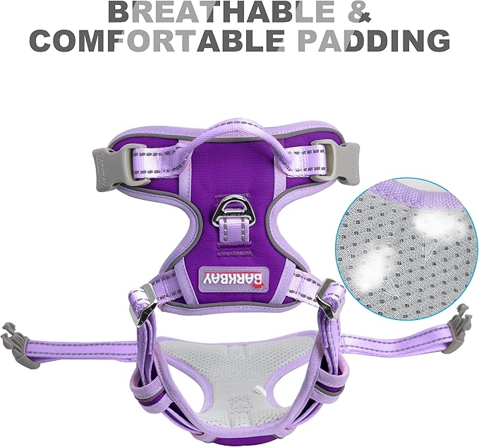 BARKBAY No Pull Dog Harness Front Clip Heavy Duty Reflective Easy Control Handle for Large Dog Walking(Violet Purple & Purple,XS)