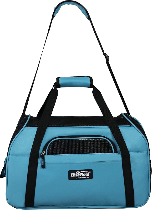 EliteField Soft Sided Pet Carrier (3 Year Warranty, Airline Approved), Multiple Sizes and Colors Available (Medium: 17" L x 9" W x 12" H, Sky Blue)