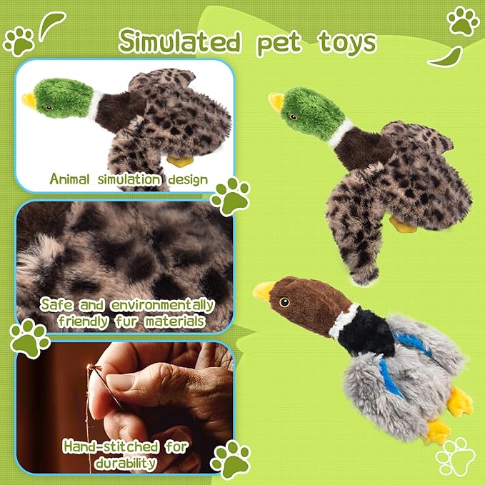 2-Pack Stuffing-Free Squeaky Dog Toys – Hollow-Body Gray Plush (2 Squeakers) & Mallard (4 Squeakers) | Durable Hollow Body for Medium Dogs | No Stuffing, Safe & Mess-Free