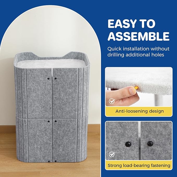 Cat House for Indoor Cats Cat Bed Cave 2-Storey Cats Condo with Cozy Felt Covered Hideaway for Multiple Pets Gray