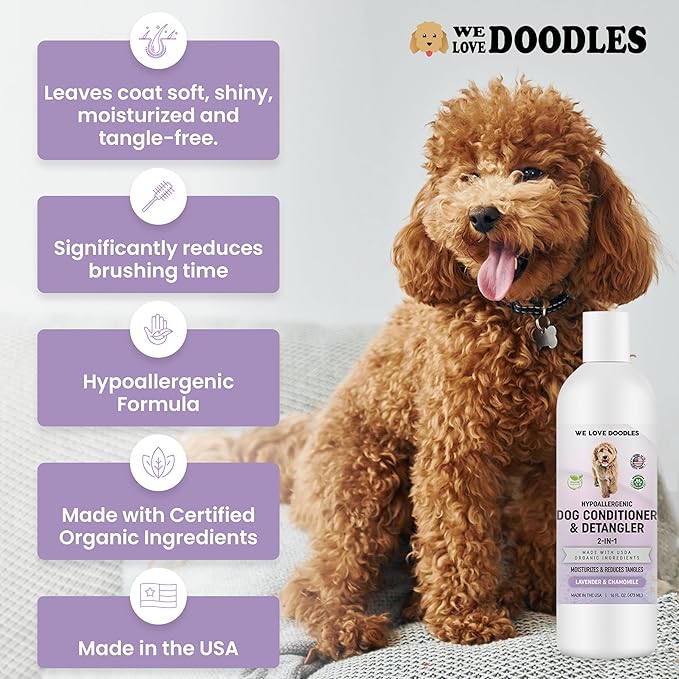We Love Doodles Dog Conditioner & Dog Shampoo - 2-in-1 Conditioner for Allergies & Itching, Lotion Treatment for Dogs, for Matted Pet Hair, Sensitive Skin Shampoo for Puppies, Made in The USA