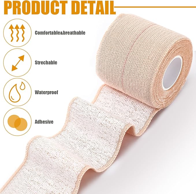 Geiserailie 12 Rolls 2 Inches Elastic Tape Adhesive Elastic Tape Self Adhesive Bandage Wrap Flexible Stretch Bandages for Sports Ankle, Knee and Wrist Sprains Animal Pets, 5 Yards