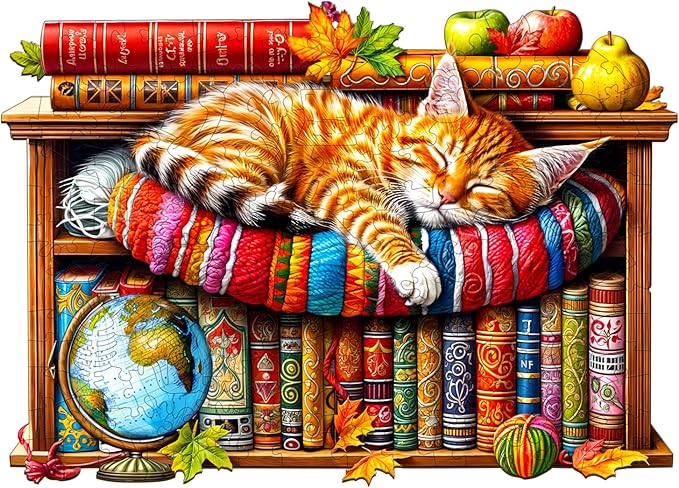 Wooden Puzzles for Adults - Dreamy Tabby Cat Wooden Jigsaw Puzzle, Unique Animal Shaped Wood Puzzles Adult, Christmas Birthday Gifts for Friends/Family, Home Decor 8.5 * 6 in 100pcs