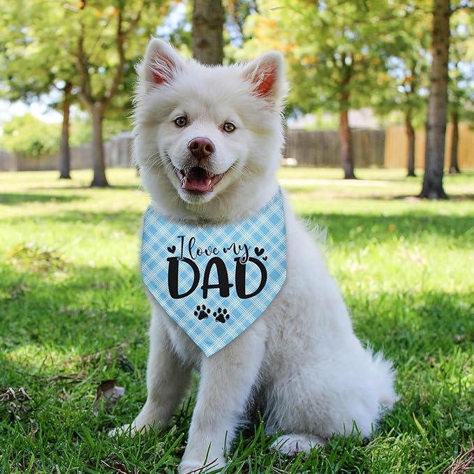 Love My Dad Father's Day Dogs Bandana Funny Cute Dogs Bandana Fathers Day Birthday Christmas Photo Prop Pet Scarf Accessories for Pet Dog Lovers Dog Dad Gifts - Blue