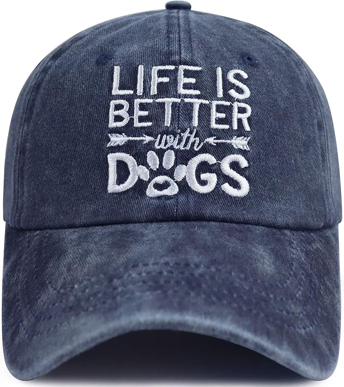 Life is Better with Dogs Hat for Men Women, Funny Adjustable Embroidered Animal Gifts Baseball Cap