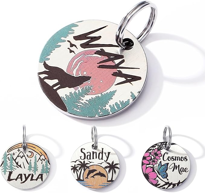 Colorful Dog Tags Personalized, Engraved Dog Tags with Colored Printing for Pets, Dog Name tag with deep Engraving, Custom pet ID Tags, Customizable cat Collar Holder tag (Wolf)
