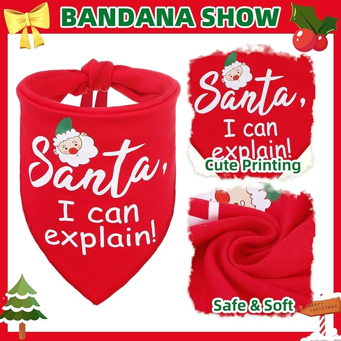 PUPTECK Dog Christmas Bandana Scarf with Cute Doggy Santa Hat Suit, Costume Ornaments for Small Medium Large Dogs Boy Girl Outfit Presents, Red