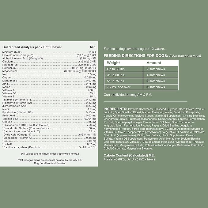 All in 1 Dog Vitamins and Supplements, 120 Soft Chew Multivitamins with Glucosamine, Probiotics, Omega Fish Oil -for Skin, Coat, Hip, Joint & Gut Health -Senior, Puppy, Large & Small Dogs