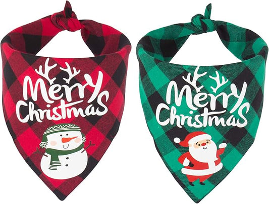 ADOGGYGO 2 Pack Dog Bandana Christmas Classic Buffalo Plaid Dog Scarf Pet Triangle Bibs Christmas Costume Accessories for Small Medium Large Dogs Cats Pets (Red & Green)
