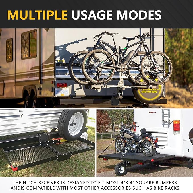 RV Bumper Hitch Receiver, 2" Tow Hitch Trailer, 3500 LBS Capacity Fits 2 inch to 4 inch Rear Beams, Towing Adapter Openning for Camper Cargo Carrier Bike Racks RV Tire Carrier Ball Mounts