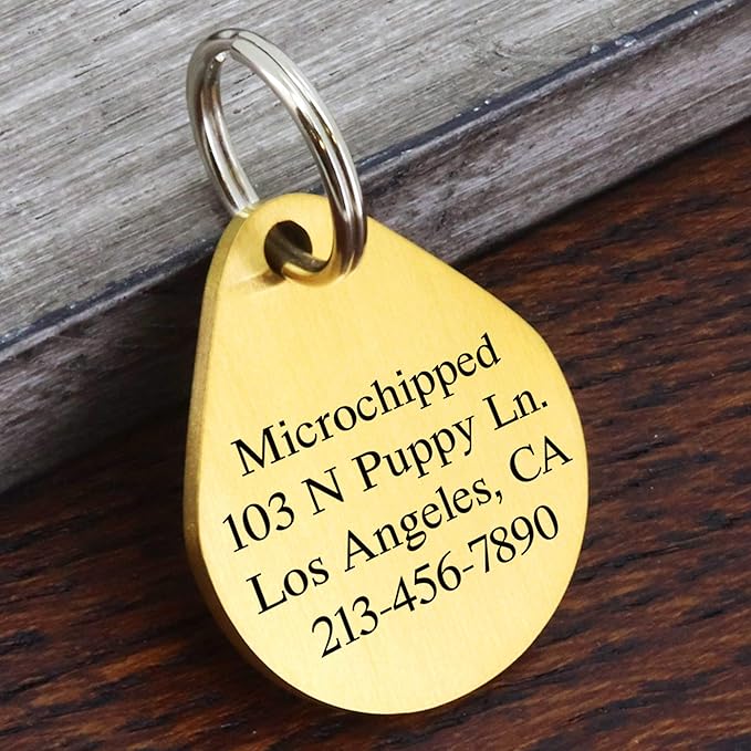Ultra Joys Dog ID Tag, Custom Dog Tag Personalized Cat Tag, Pet ID Tag, Brushed Stainless Steel Teardrop Dog Tag Gold Small