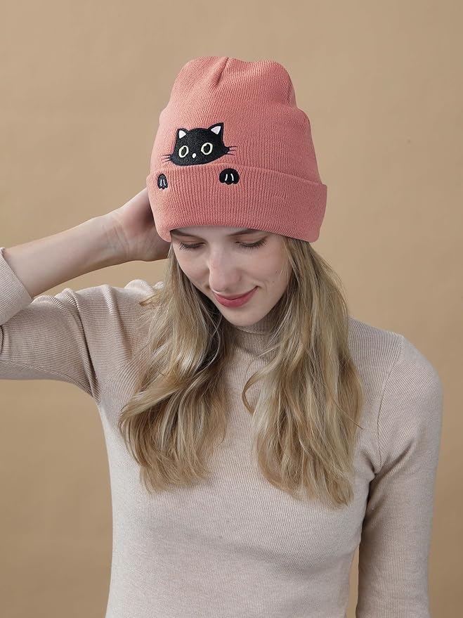 Cat Hat Beanie for Lovers - Cute Women's Embroidery Themed Gifts for Mom - Funny Novelty Trendy Stuff
