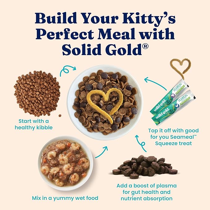 Solid Gold Lickable Cat Treats - Limited Ingredient Chicken SeaMeal™ Squeezable Healthy Cat Treats for Indoor Cats - Snack & Topper Squeeze Ups for Cats w/Seaweed for Gut & Immune Support - 3oz/30ct