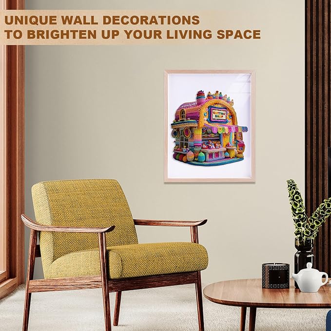 KAAYEE Wooden Puzzles for Adults, Knitting Shop Jigsaw Puzzles, 90 Piece Unique Shape Puzzle, Creative Gifts for Adults/Friends/Family, Family Game，Wall Decor(8.5 * 8.3in)