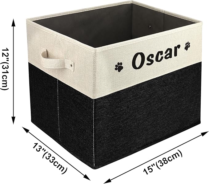 PET ARTIST Large Dog Toy Basket, Custom Toy Bin Box Personalized with Pet's Name, Collapsible Pet Storage Baksets With Handle for Toys,Blankets,Accessories- Black