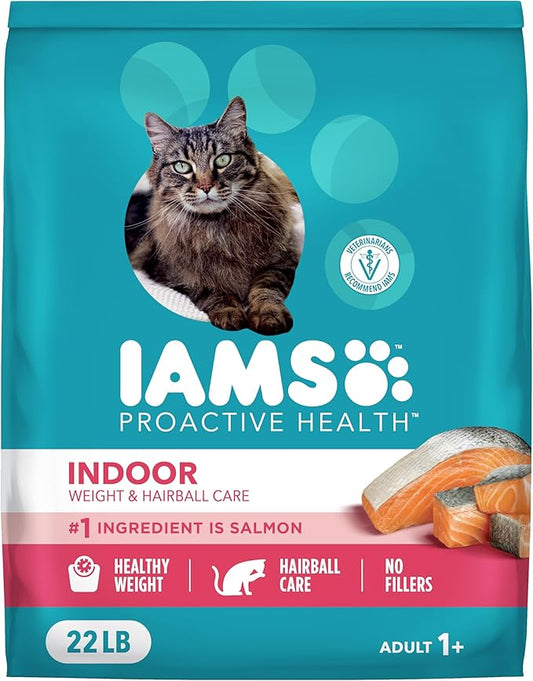 IAMS Proactive Health Indoor Weight & Hairball Care Adult Dry Cat Food with Salmon, 22 lb. Bag