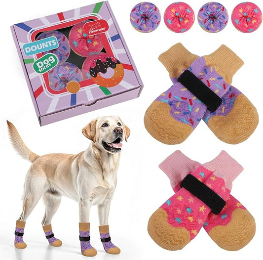 EXPAWLORER 8 Pcs Anti Slip Dog Socks, Dog Shoes for Hot Pavement, Dog Booties for Hardwood Floor, Prevent Licking Paws, Boots & Paw Protectors for Small Medium Large Senior Dogs