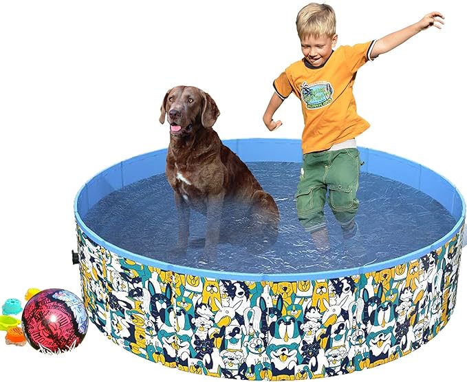 Foldable Dog Pool Pet Bath Pool Collapsible Portable Hard Plastic PVC Pool Bathing Tub Durable Indoor & Outdoor Swimming Kiddie Pool for Dogs Cats 31.5"