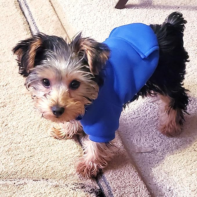 Jecikelon Winter Dog Hoodie Sweatshirts with Pockets Warm Dog Clothes for Small Dogs Chihuahua Coat Clothing Puppy Cat Custume (Dark Blue, XX-Small)