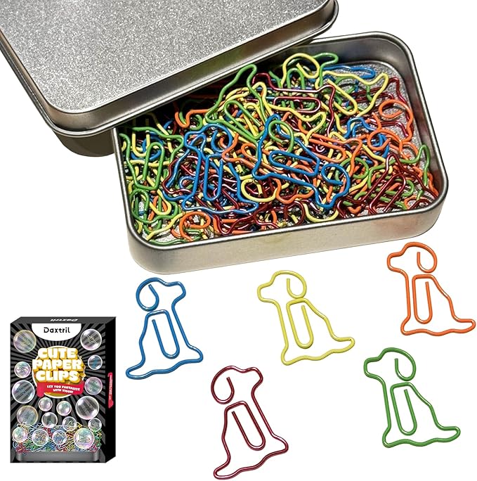 Cute Paper Clips, 60PCS Dog Shaped Paper Clips Golden Retriever Animal Bookmarks Clips, Assorted Colors, Fun Office Gifts for Women Men Coworkers Teachers Students Girls Boys, Christmas Gifts