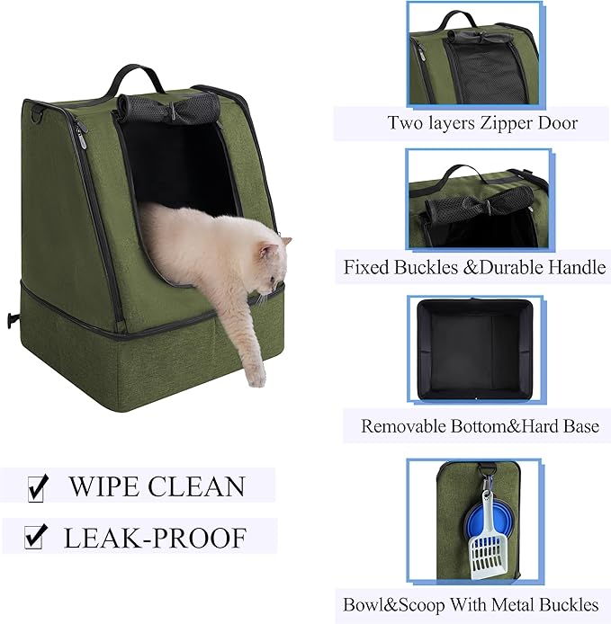 apollo walker Portable Cat Travel Litter Box with Zipped Waterproof Bag,No Collapse with Hard Base Insert at Bottom, No Leakage, No Smell, Easy to Carry, Easy to Use in Hotels