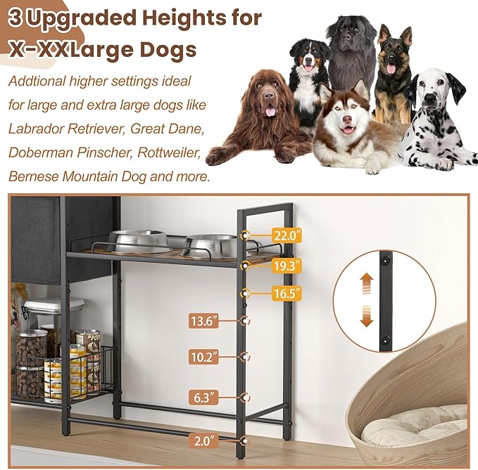 Elevated Dog Feeding Station, Stand with Toy Bin, Food & Water Bowl, Lifted Dog Bowl Holder Cabinet with Pet Storage Organizer for XLarge & Medium Dogs