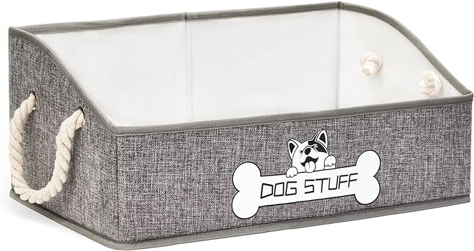 Collapsible Fabric Dog Toy Box and Storage Bin With Handle - Trapezoid Basket Chest Organizer for Pet Toys, Blankets and Accessories