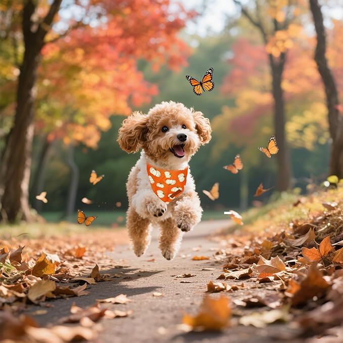 Realeaf Thanksgiving Fall Dog Bandanas 2 Pack, Orange Plaid Pumpkin Pet Scarf for Boy and Girl, Premium Durable Fabric, Holiday Halloween Bandana for Large and Extra Large Dogs(Fall, X-Large)