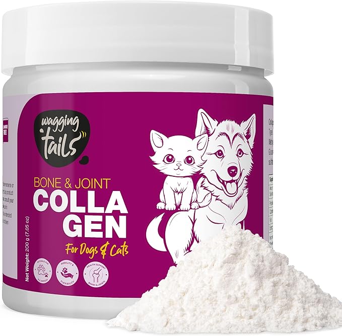 Bone & Joint Collagen Topper for Dog & Cat – UC-II Undenatured Type II, I & III Collagen Peptides – Supplement for Mobility, Flexibility & Cartilage Health – Unflavoured Powder Easy to Digest – 7 oz