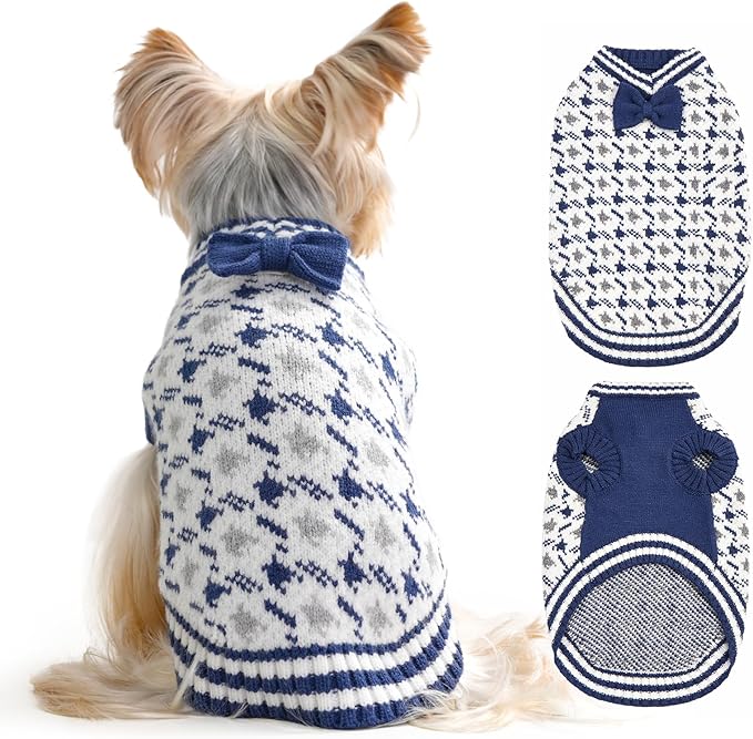 Dog Sweater for Extra-Small Dog Boy, Soft Puppy Clothes Winter Weather Halloween Sweater for Pet Outfit for Doggie Kitten Small XXS XS Cat Sweaters Apparel (Blue, S)