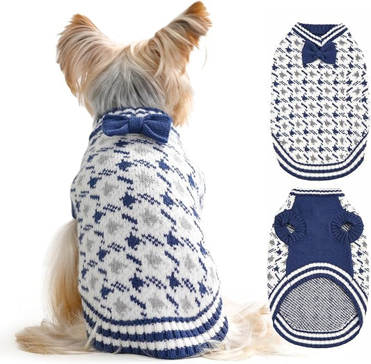 Dog Sweater for Extra-Small Dog Boy, Soft Puppy Clothes Winter Weather Halloween Sweater for Pet Outfit for Doggie Kitten Small XXS XS Cat Sweaters Apparel (Blue, S)