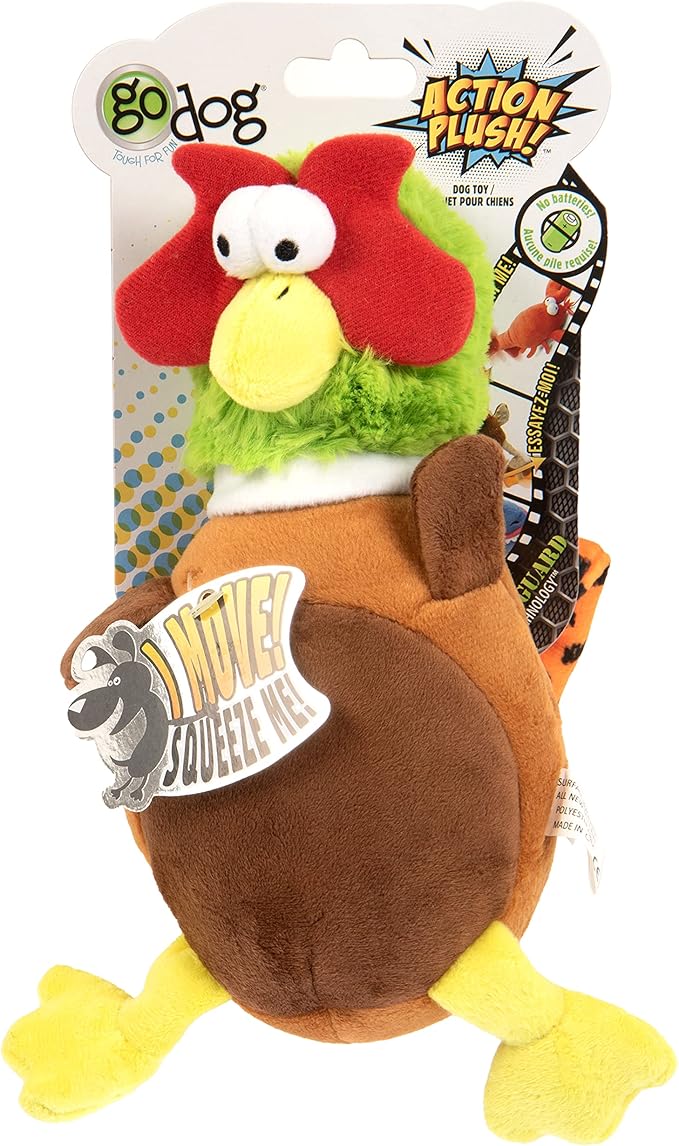 goDog Action Plush Pheasant Animated Squeaky Dog Toy, Chew Guard Technology - Brown, One Size