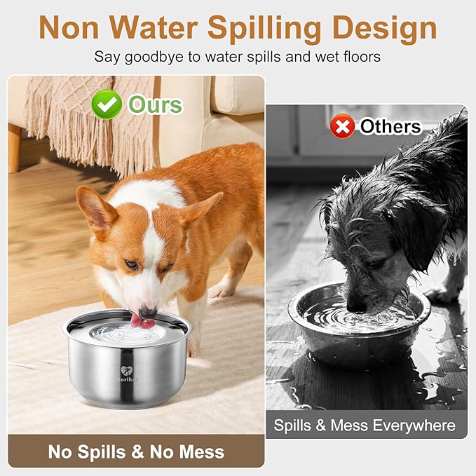 Dog Water Bowl No Spill, 4.5L/152oz Slow Drinking Dog Water Bowl, Stainless Steel Pet Water Dispenser with Floating Disk, Spill Proof & Dishwasher Safe
