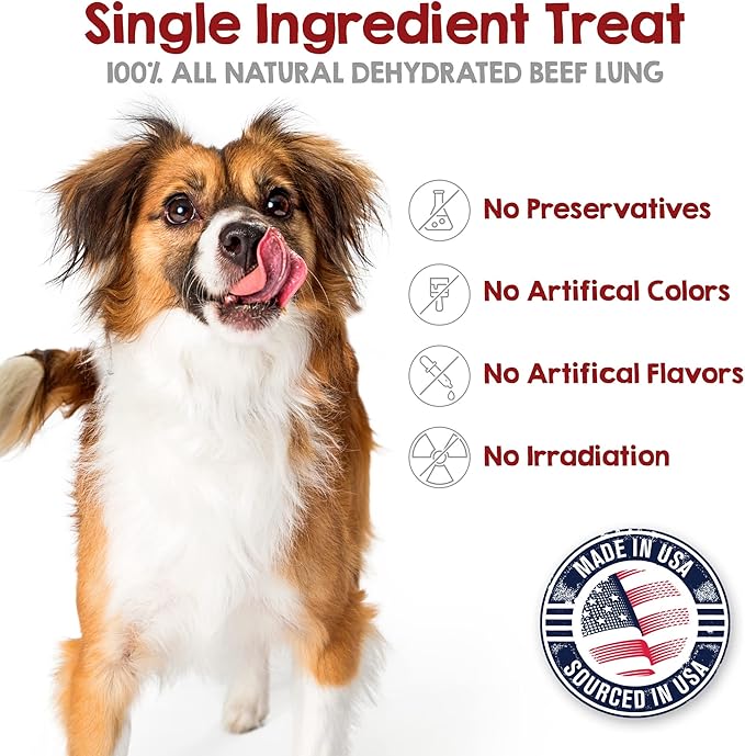 Riley's Dehydrated Beef Lung Dog Treats - Single Ingredient No Hide Dog Chews - USA Sourced 100% Beef Lung Treats - Training Chews and Snack Time Bites - 8oz