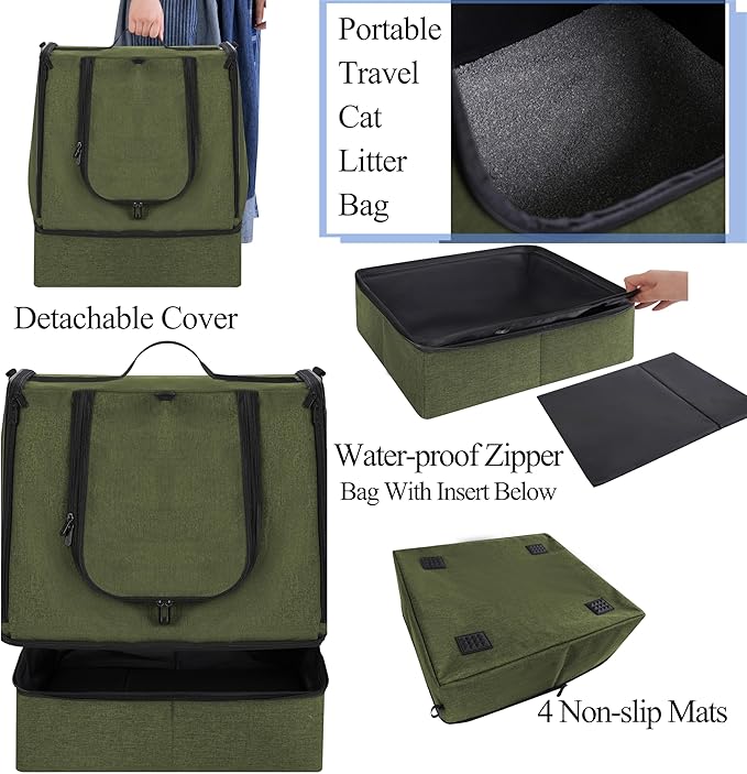 apollo walker Portable Cat Travel Litter Box with Zipped Waterproof Bag,No Collapse with Hard Base Insert at Bottom, No Leakage, No Smell, Easy to Carry, Easy to Use in Hotels