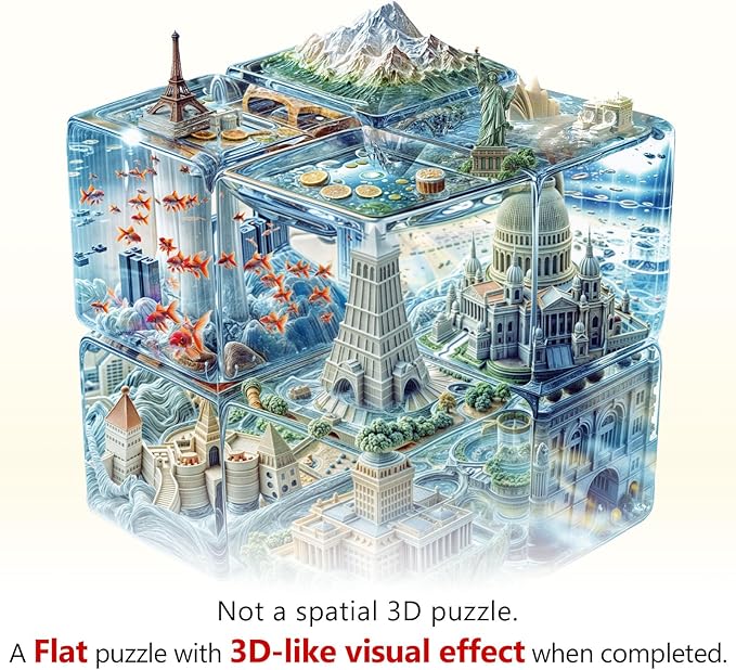 WOODBESTS Wooden Puzzles for Adults, Cube City Wood Puzzles Adult(170 Pieces, M, 11.4 * 10.6in), Unique Shape Wooden Animal Jigsaw Puzzles, Birthday Gifts for Adults Family Game