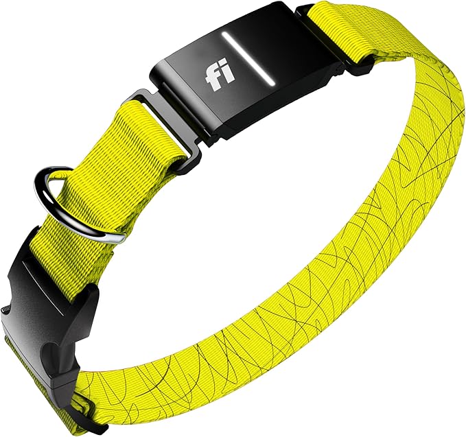 New Fi Series 3+ Smart Dog Collar - GPS Dog Tracker and Activity & New Fitness Monitor, Waterproof, LED Light, Escape Alerts, Nationwide Coverage [Free 6 Month Membership] (Yellow, Medium)