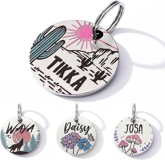 MYXGY Colorful Dog Tags Personalized, Engraved Dog Tags with Colored Printing for Pets, Customizable Cat Collar Holder Tag (Cactus)
