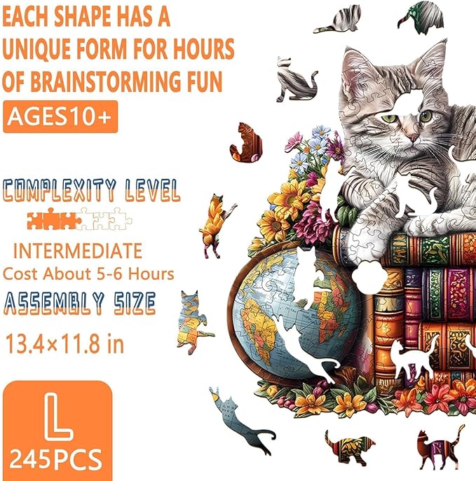 Wooden Puzzles for Adults - Dr. Cat Puzzle for Adults, Unique Shape Wooden Jigsaw Puzzle, Wood Puzzles Adult, Good Gift Idea for Cat Lovers, Home Decor (L-13.4 * 11.8in- 245 Pieces)