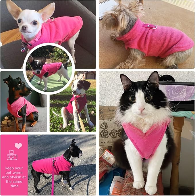 PETCARE Small Dog Sweater Cat Fleece Vest Soft Dog Jacket with Leash O-Ring Fall Winter Warm Pet Pullover Coat Puppy Clothes for Small Dogs Cats Chihuahua Apparel Shih Tzu Costume, Hot Pink