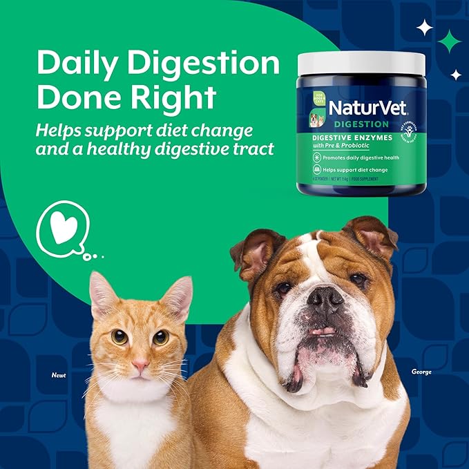 NaturVet – Digestive Enzymes for Dogs - Plus Probiotics & Prebiotics | Helps Support Diet Change & A Healthy Digestive Tract | for Dogs & Cats | 4 oz Powder