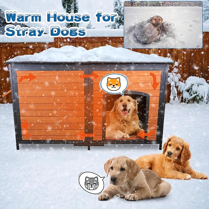 Extra Large Dog House Outdoor 59.1" L Outside Insulated Dog Kennel Weatherproof Winter, 6 Sides All-Round Foam for Small Medium Large Extra Large Dogs, Strong Metal Chew Proof Frame Window