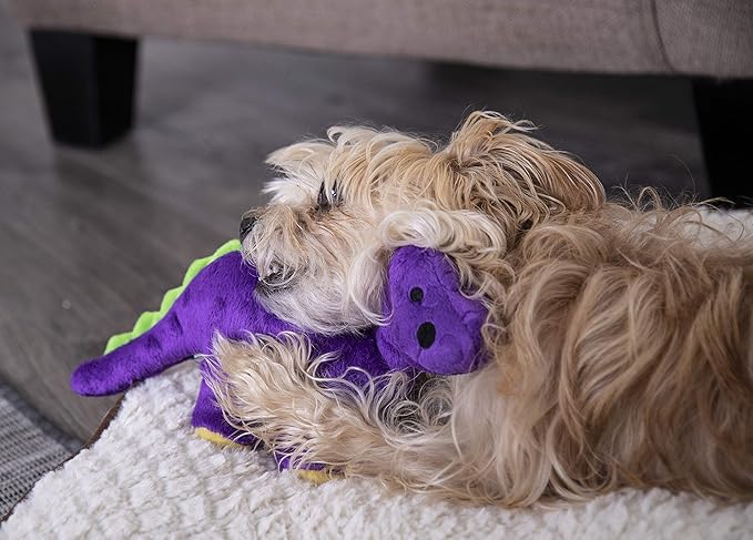 goDog Dinos Bruto Squeaky Plush Dog Toy, Chew Guard Technology - Purple, Small