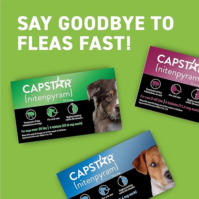 Capstar for Dogs (nitenpyram), Fast-Acting Oral Flea Treatment for Dogs Over 25+ lbs, Vet-Recommended Flea Medication Tablets Start Killing in 30 Minutes, 12 Doses