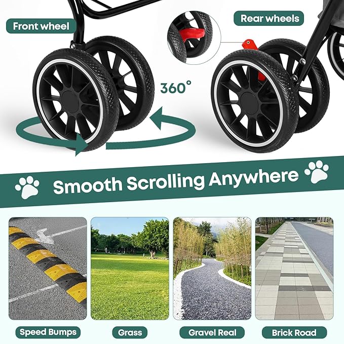 Double Pet Stroller for Dogs and Cats,Cat Strollers for 2 Cats,Double Dog Stroller for 2 Small Medium Dogs,4 Lockable Wheels/Lightweight/Folding,Grey