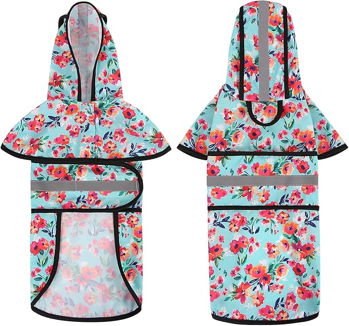 HDE Dog Raincoat Jacket Reflective Adjustable Hooded Pet Poncho Rain Coat with Leash Hole for Small to X-Large Dogs Turquoise - XL