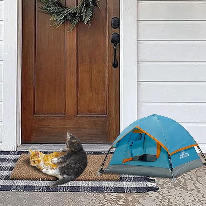 Outdoor Waterproof Pet Camping Tent, Cave Bed for Indoor Cats and Small Dogs, Portable Cat House Dog House, 21.6x21.6x14.9'', Blue, S.